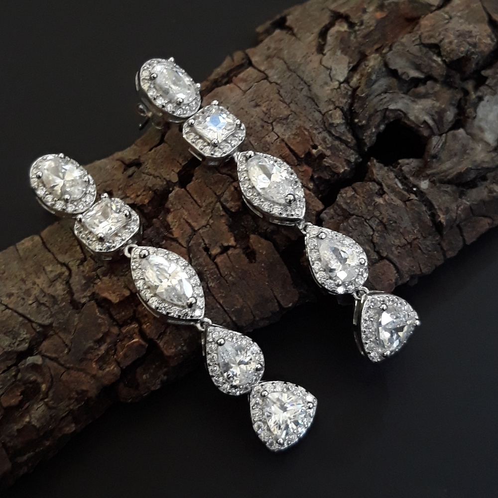 Long Bridal Silver Earrings